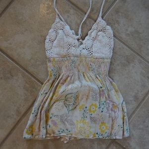 Free People Cream Floral Knit Tank Top