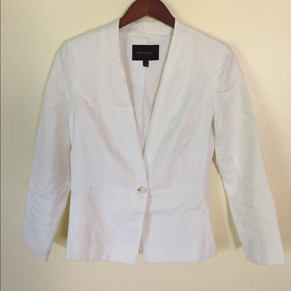 Cute Linen White Collarless Blazer