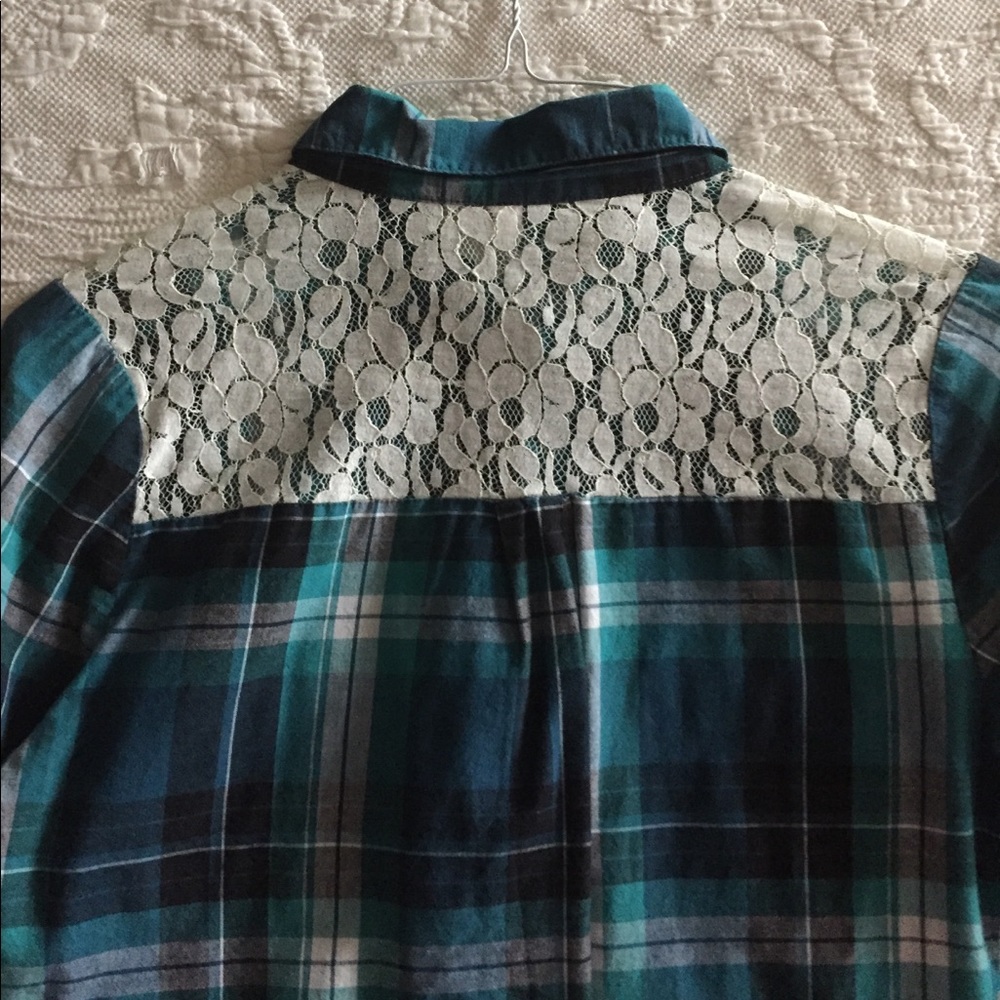 Cotton & Lace Teal Plaid Cotton Top