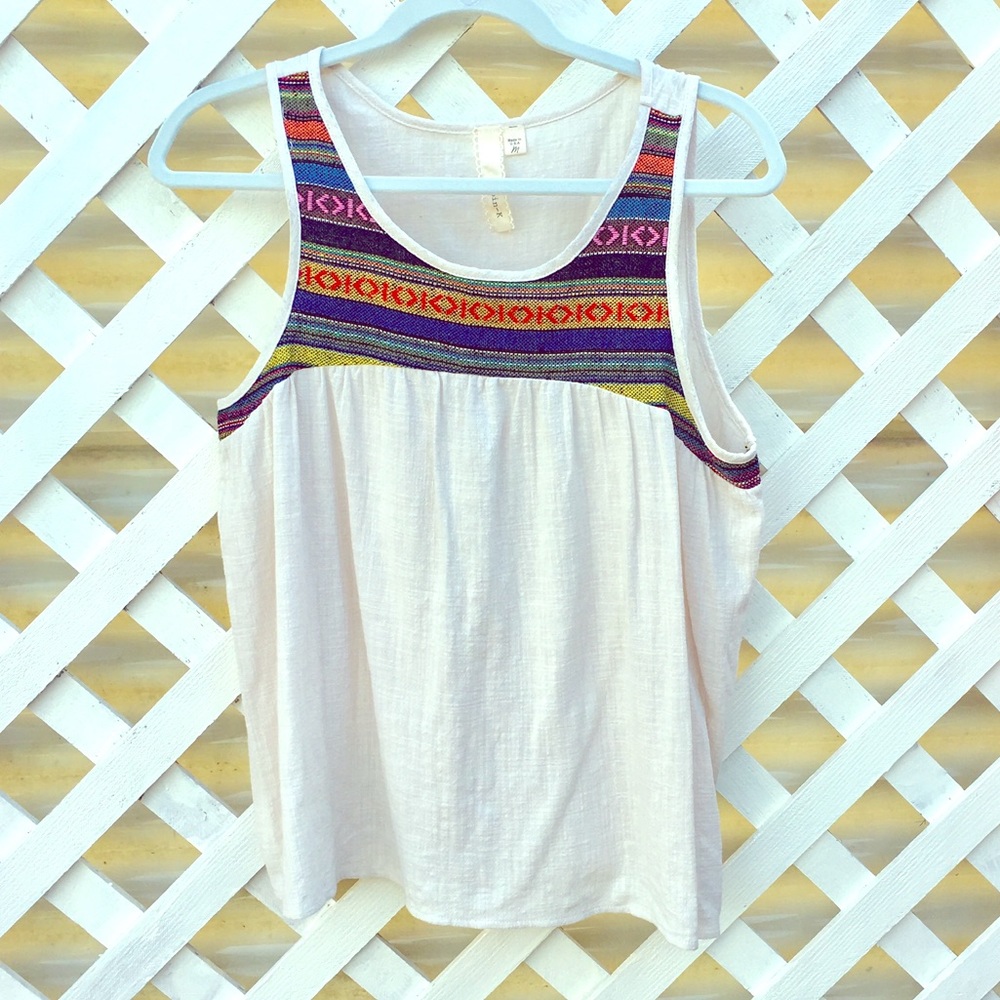 Tank with Mexican style fabric accent
