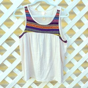 Tank with Mexican style fabric accent