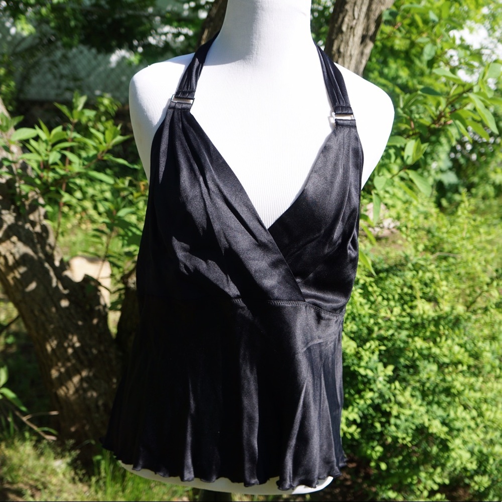 DKNY black satin halter