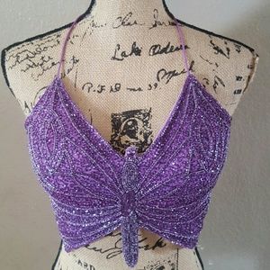 Misdemeanor purple butterfly beaded top