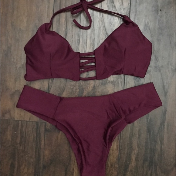 NEW CUTE MAROON SUMMER CHEEKY STRAPPY BIKINI SET - Picture 2 of 4