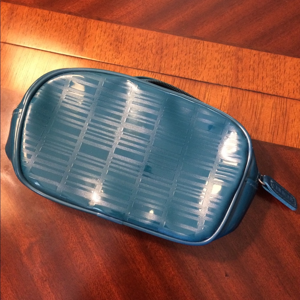 Clinique teal cosmetic makeup zippered bag/case