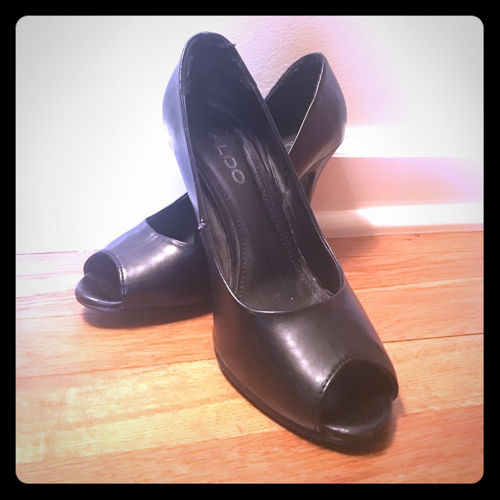 Aldo Sz 37 Black Peep-toe Pumps