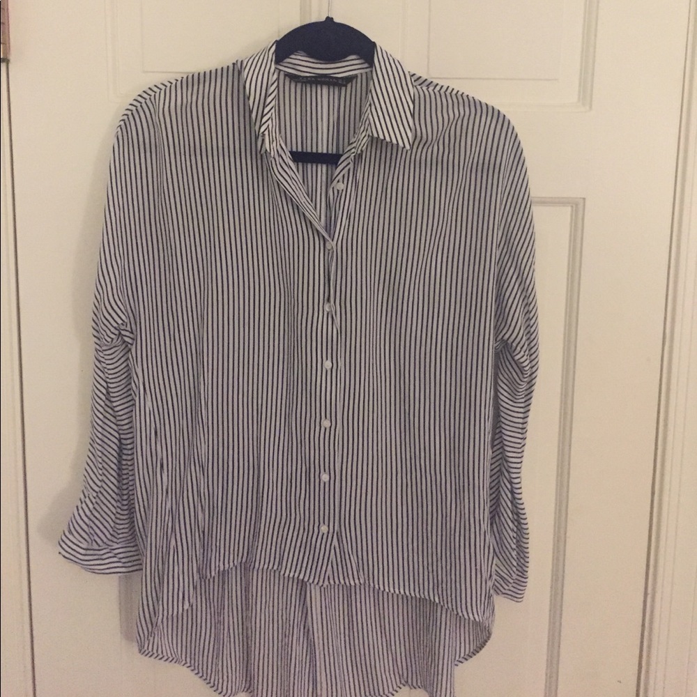Zara blue and white striped blouse