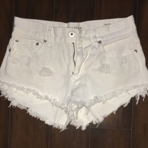 White high waisted distressed denim shorts