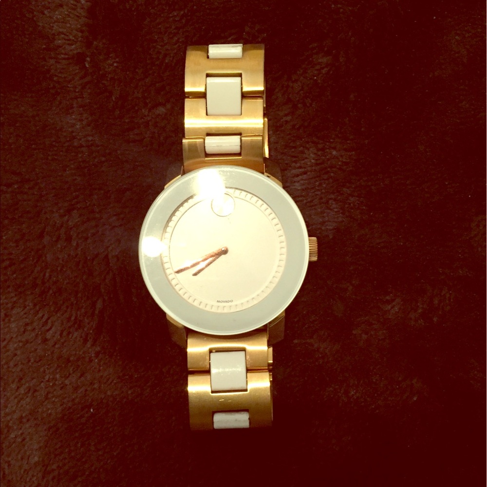 Movado White and Gold Watch