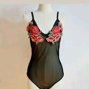 Lace bodysuit mesh black size s