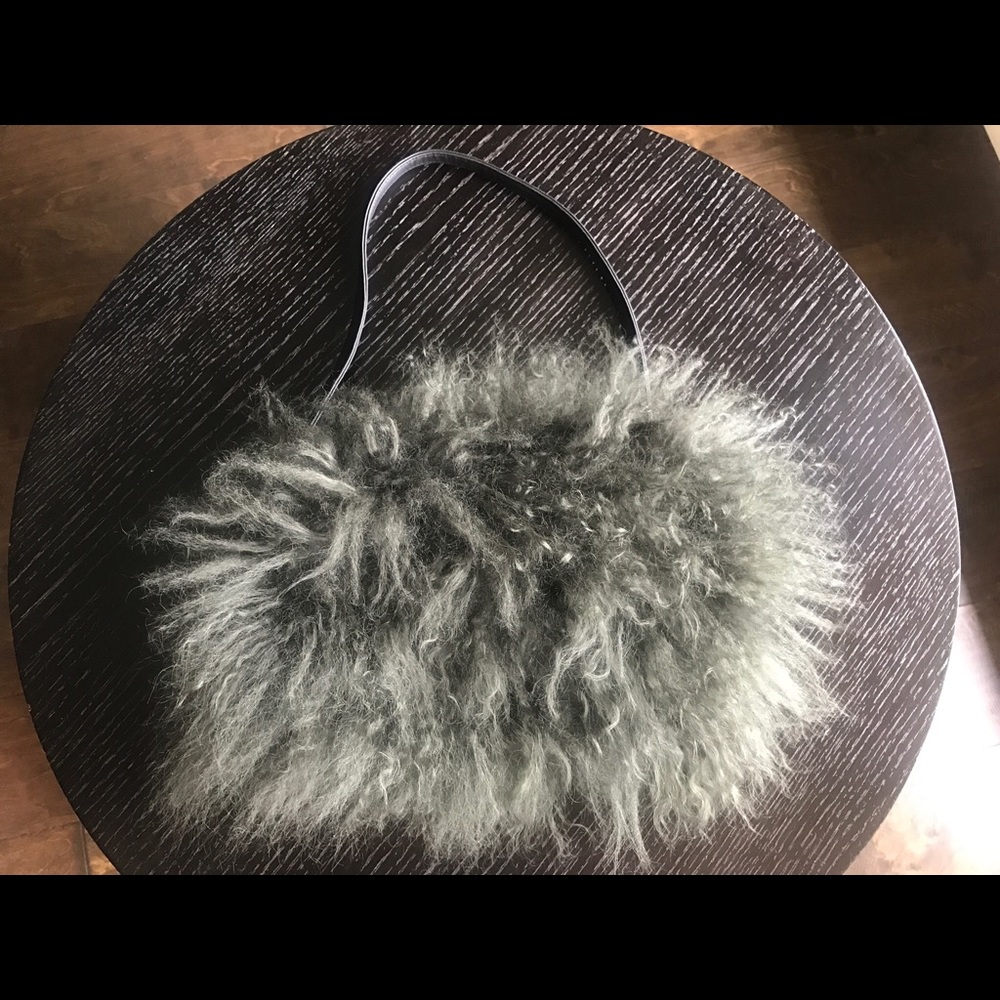 New Mongolian Fur Olive Grey Shoulder Bag