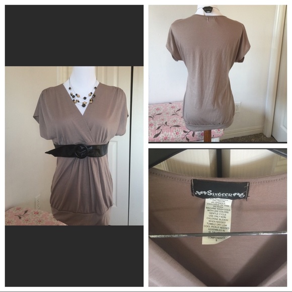 Sixteen Tops - Sixteen brand taupe sleeveless top with belt