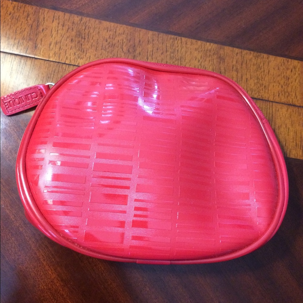 Clinique red zippered makeup cosmetic bag/case