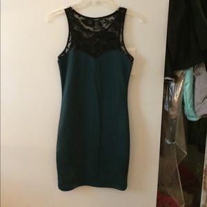 Green and lace bodycon dress