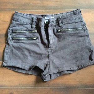 High waisted black denim shorts