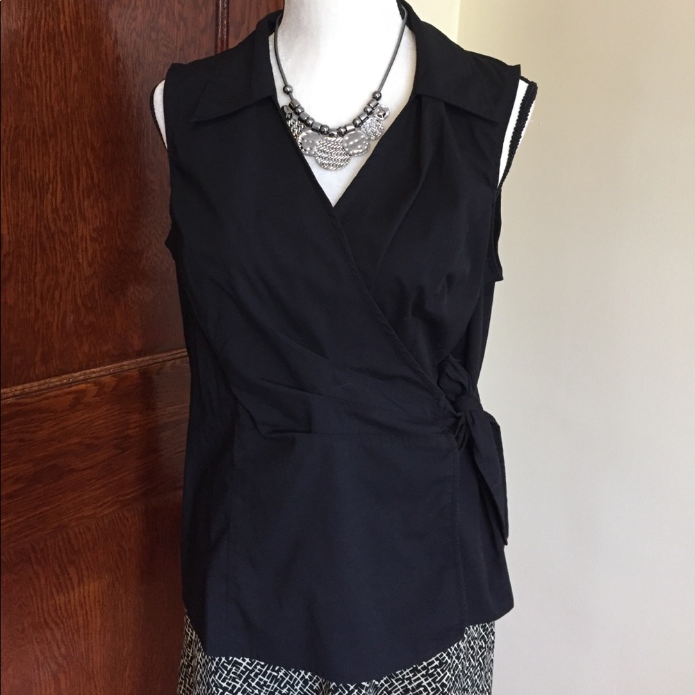 Sleeveless black wrap style blouse size XL