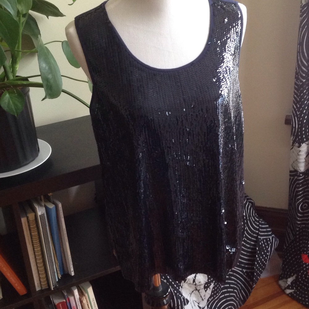 J. CREW navy silk sequin top