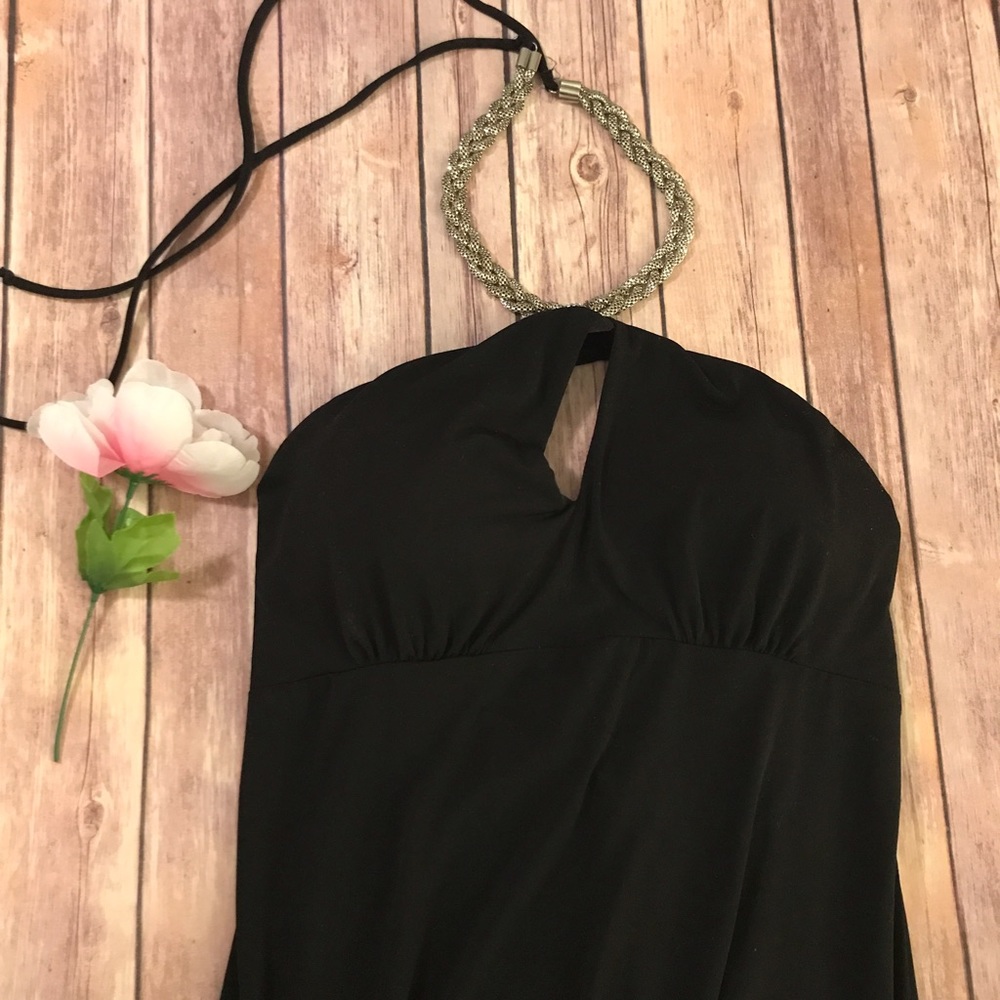 Black formal maxi dress keyhole halter