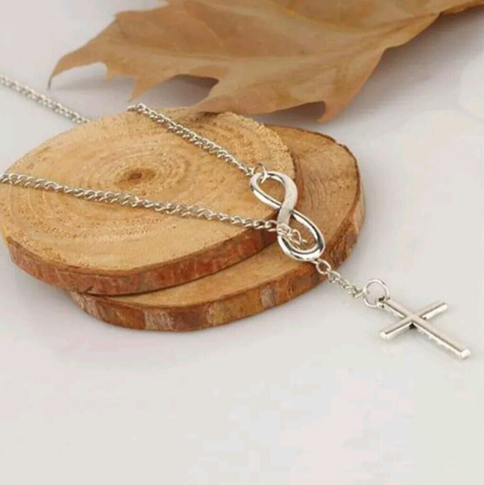Silver Dainty Infinity and Cross Lariat Necklace - Picture 3 of 3