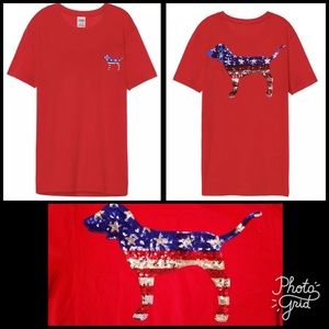 Victoria's Secret PINK Campus Tee RED Bling LARGE