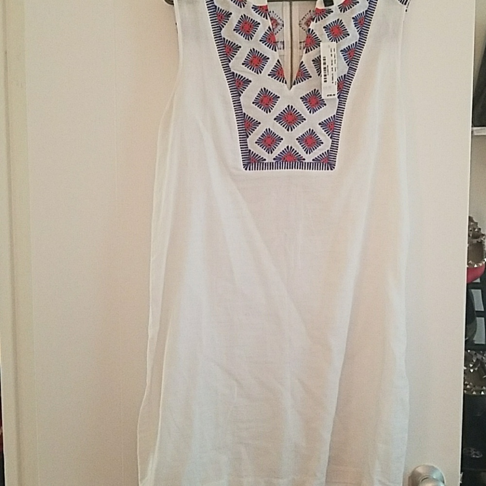 Jcrew linen white dress with emboridery