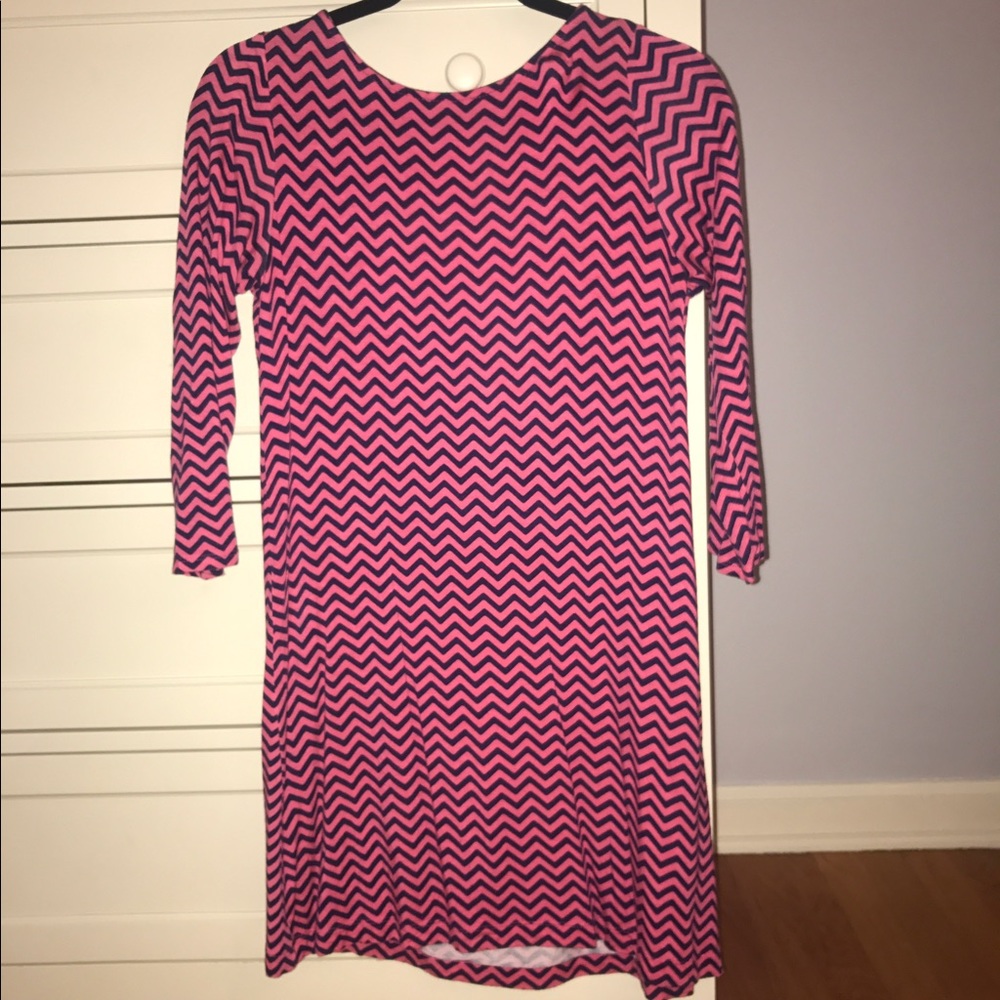 Pink and Navy Chevron Dress