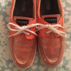 ORANGE SEQUIN SPERRY BAHAMA 2 EYE TOP-SIDER