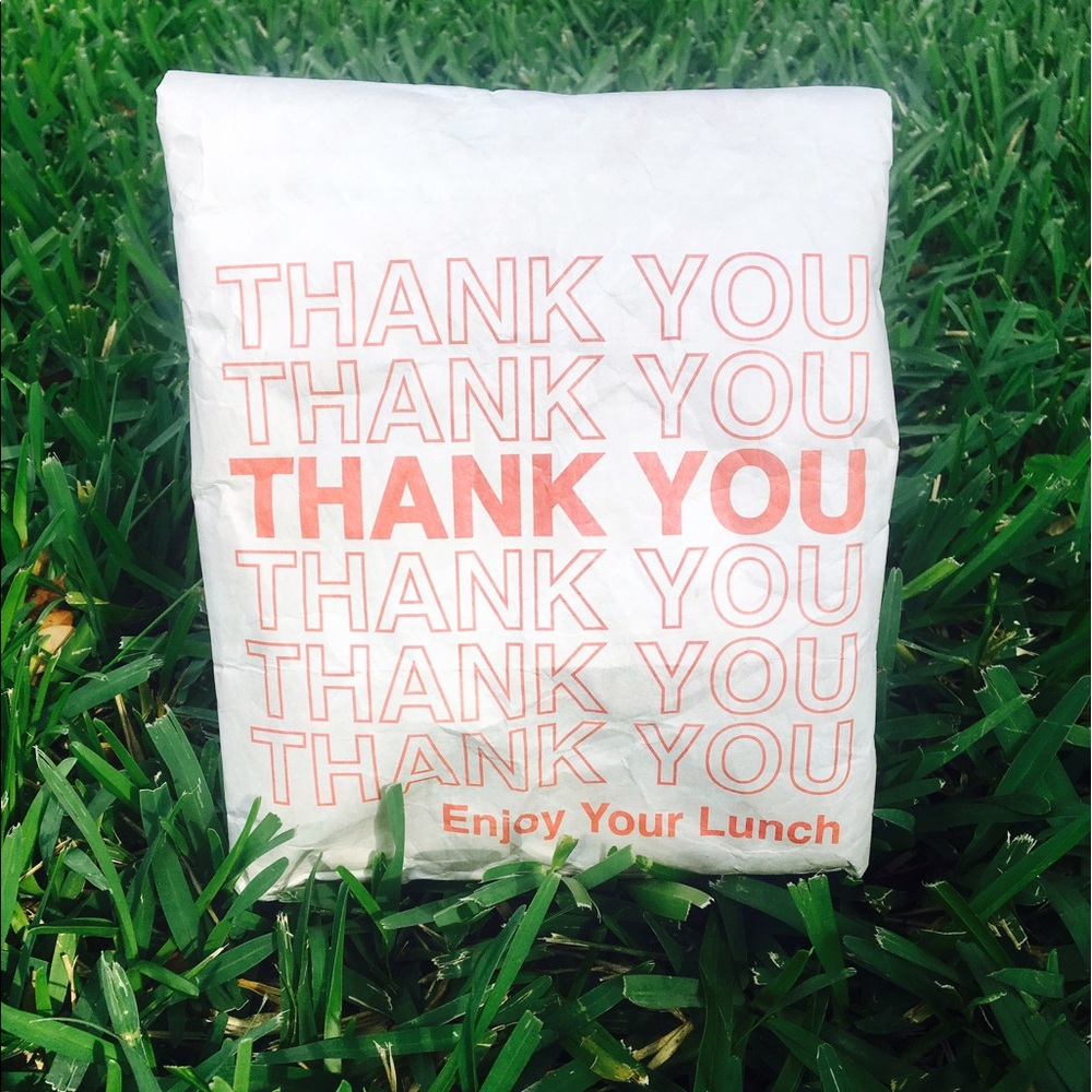 Recycled "Thank You" plastic bag lunch box