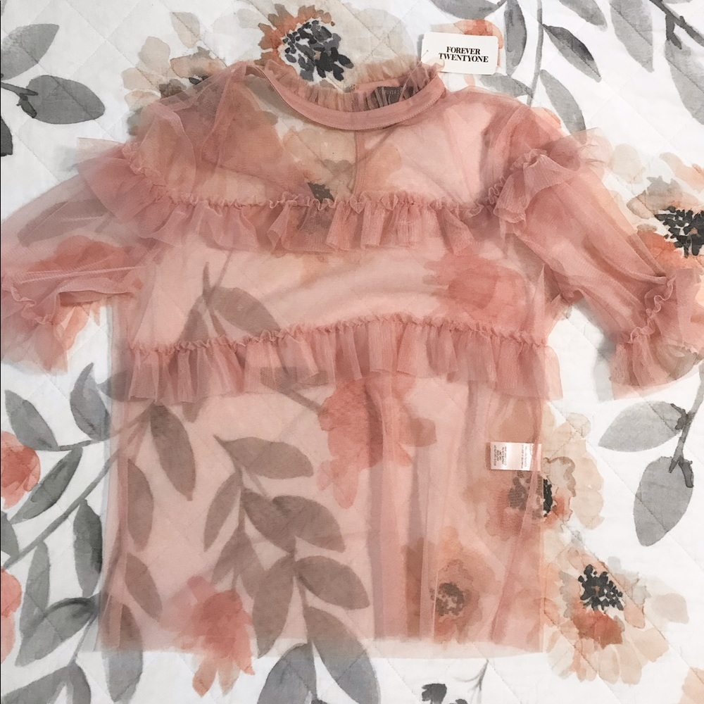 NWT Sheer High Neck Ruffle Top — Mauve