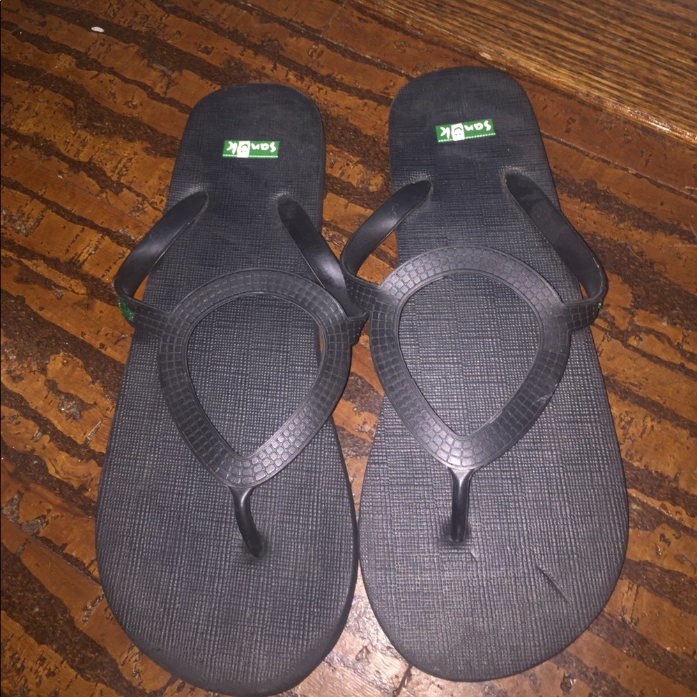 Sanuk Black Flip Flops O Ring Sz 9 Gorgeous