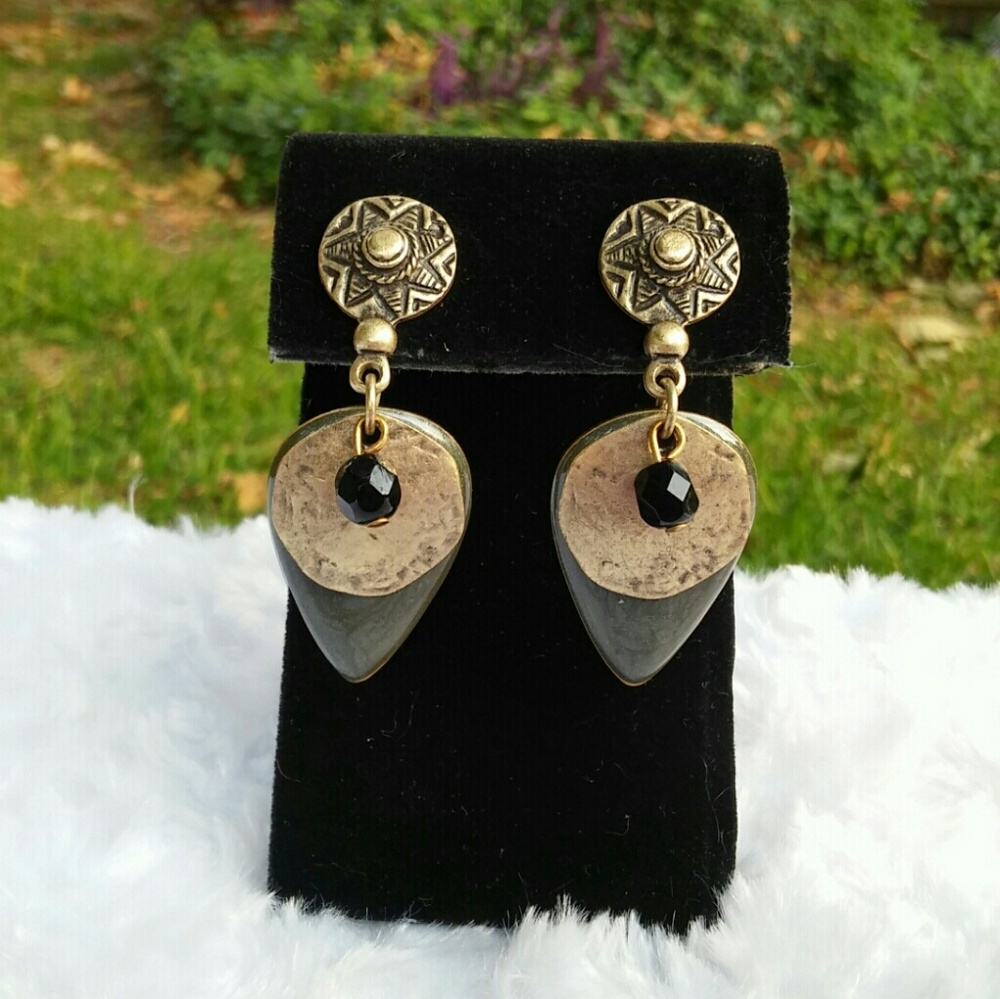 Closet Closing Antiqued Gold Enamel Boho Earrings