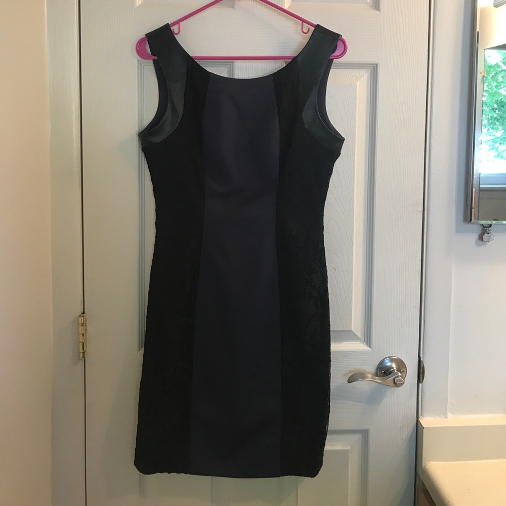 Guess Dress - Navy and Black Lace / Leather Detail