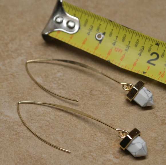Bohemian White and Gold Pyramid Earrings - Picture 4 of 4