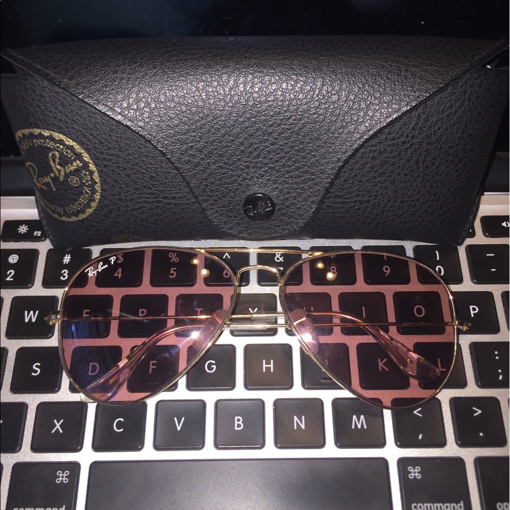 Pink polarized rayban aviators- like new w/ case - Picture 2 of 4
