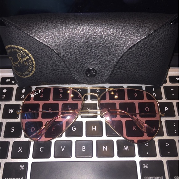 Pink polarized rayban aviators- like new w/ case - Picture 2 of 4