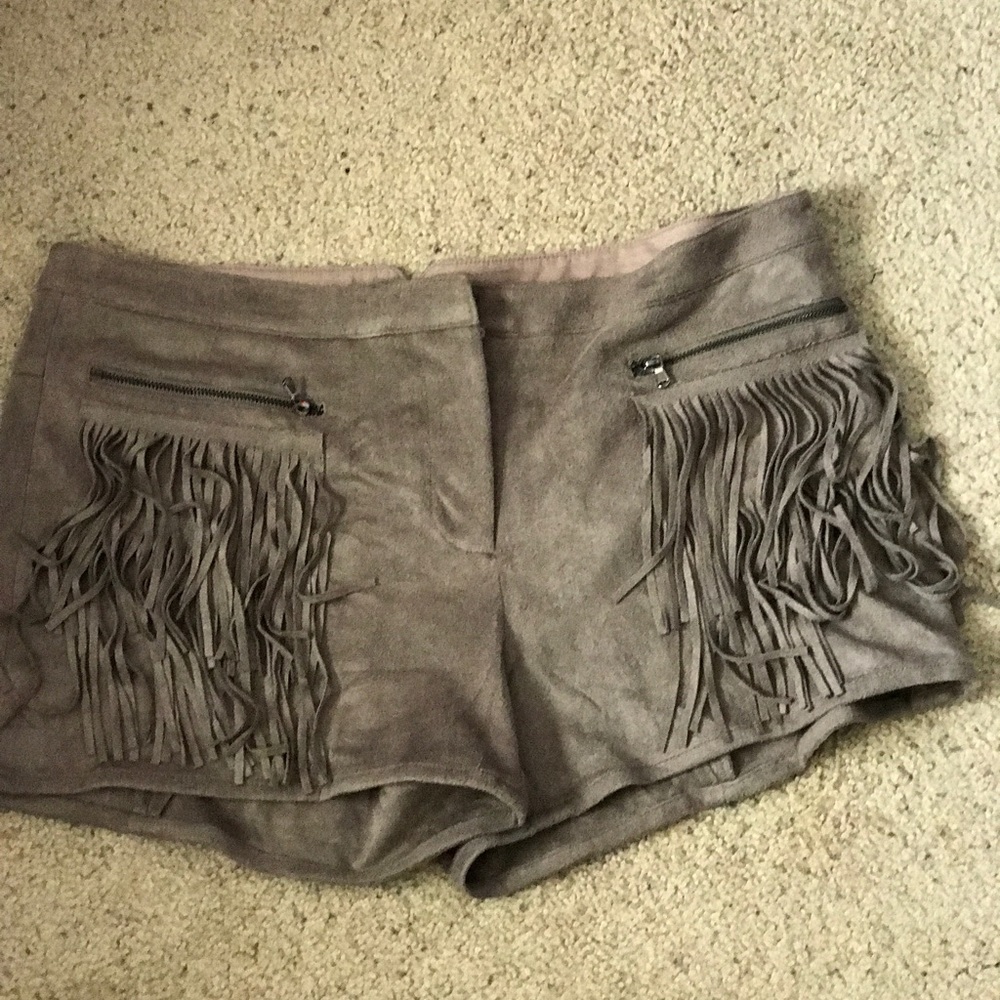 Faux suede fringe shorts