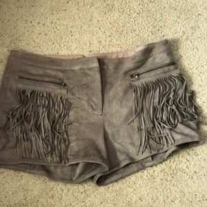 Faux suede fringe shorts