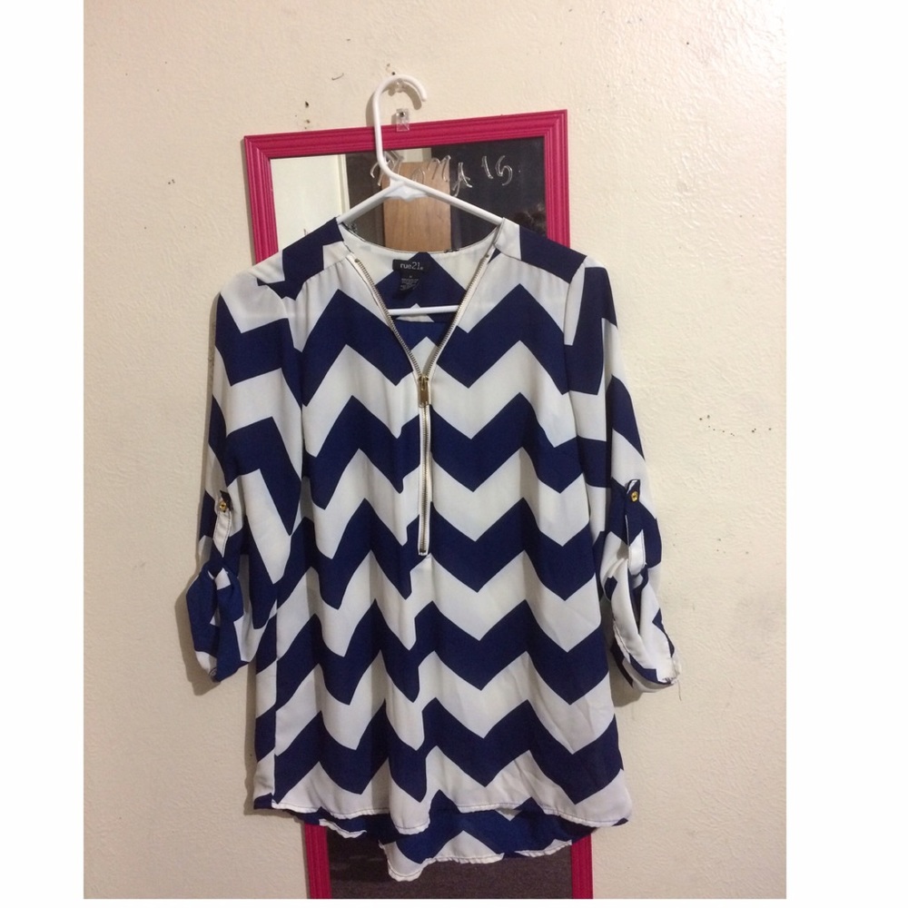 Chevron navy blue and white shirt