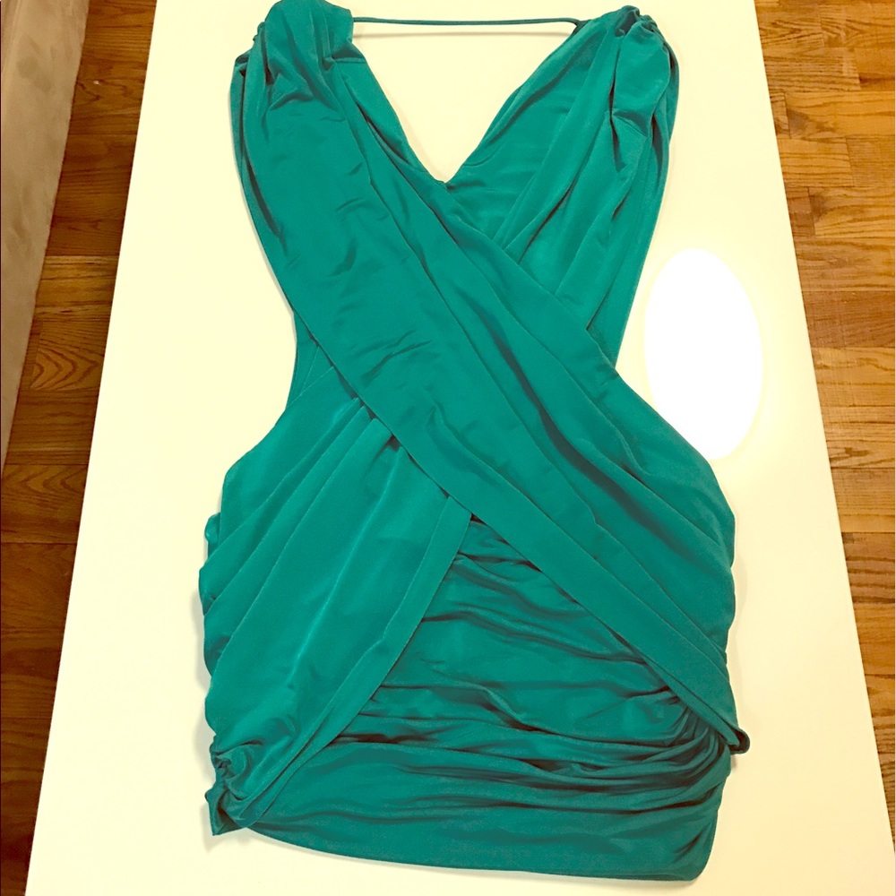 Turquoise toga-style dress