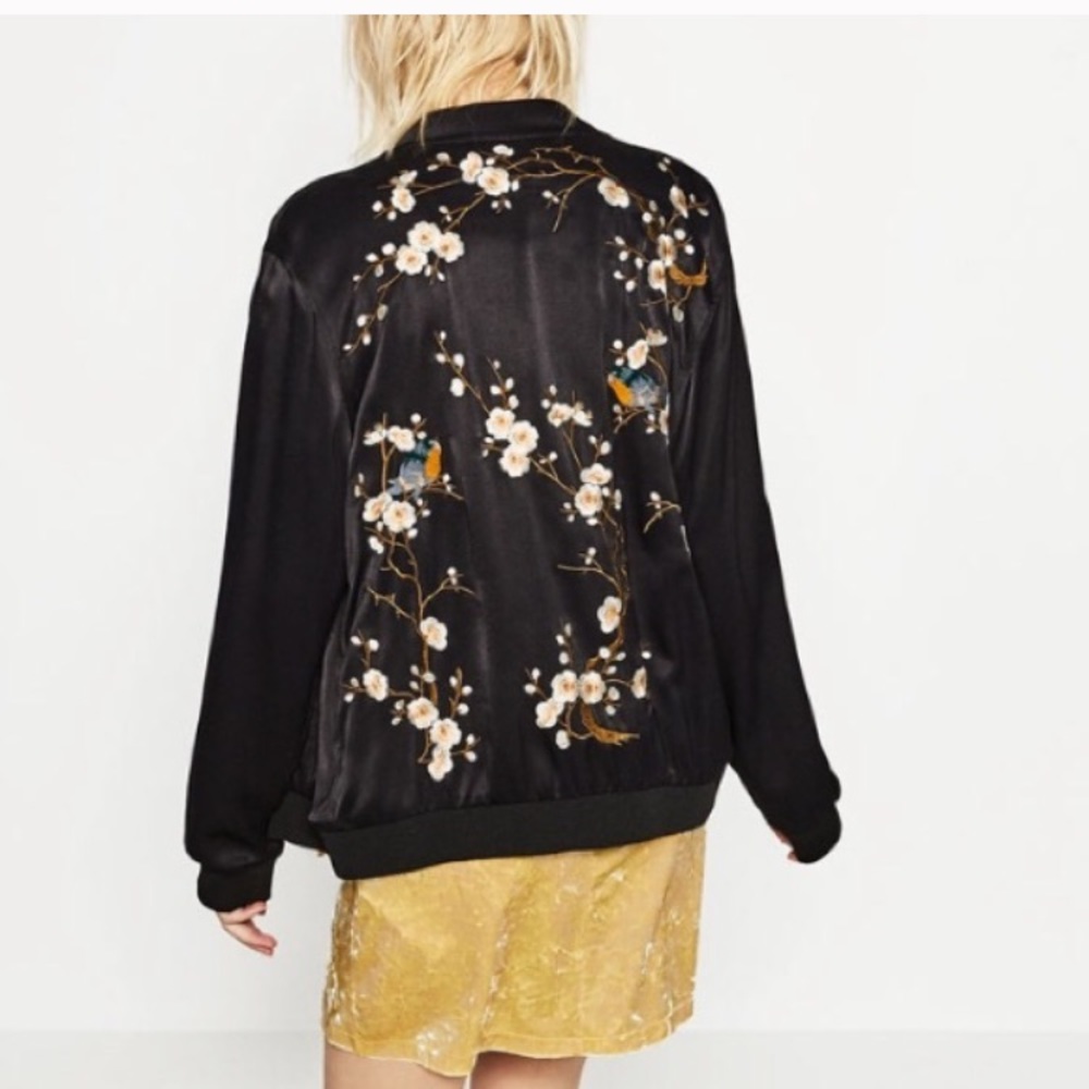 Zara floral embroidered bomber