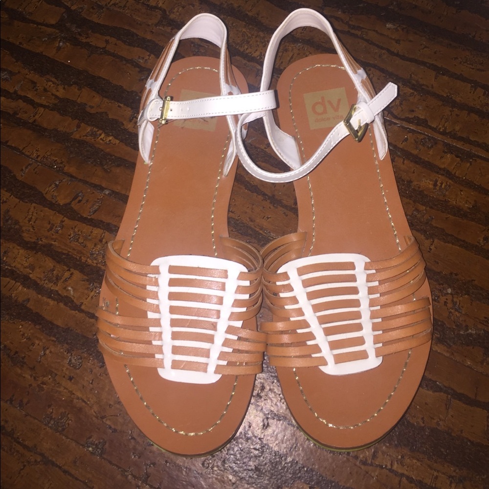 Dolce Vita Tan White Sandals Sz 9.5 Neon Soles
