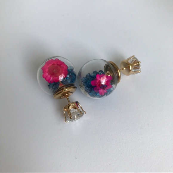Double Sided Rhinestone Bead Flower Earrings - Picture 2 of 3