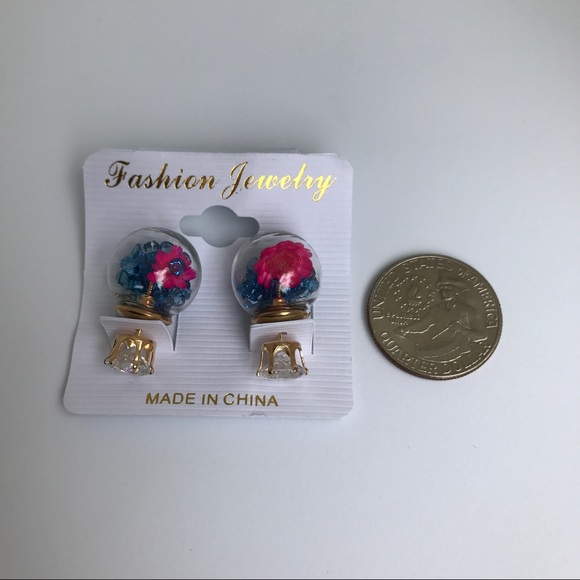Double Sided Rhinestone Bead Flower Earrings - Picture 3 of 3