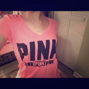 XS PINK hot pink v neck