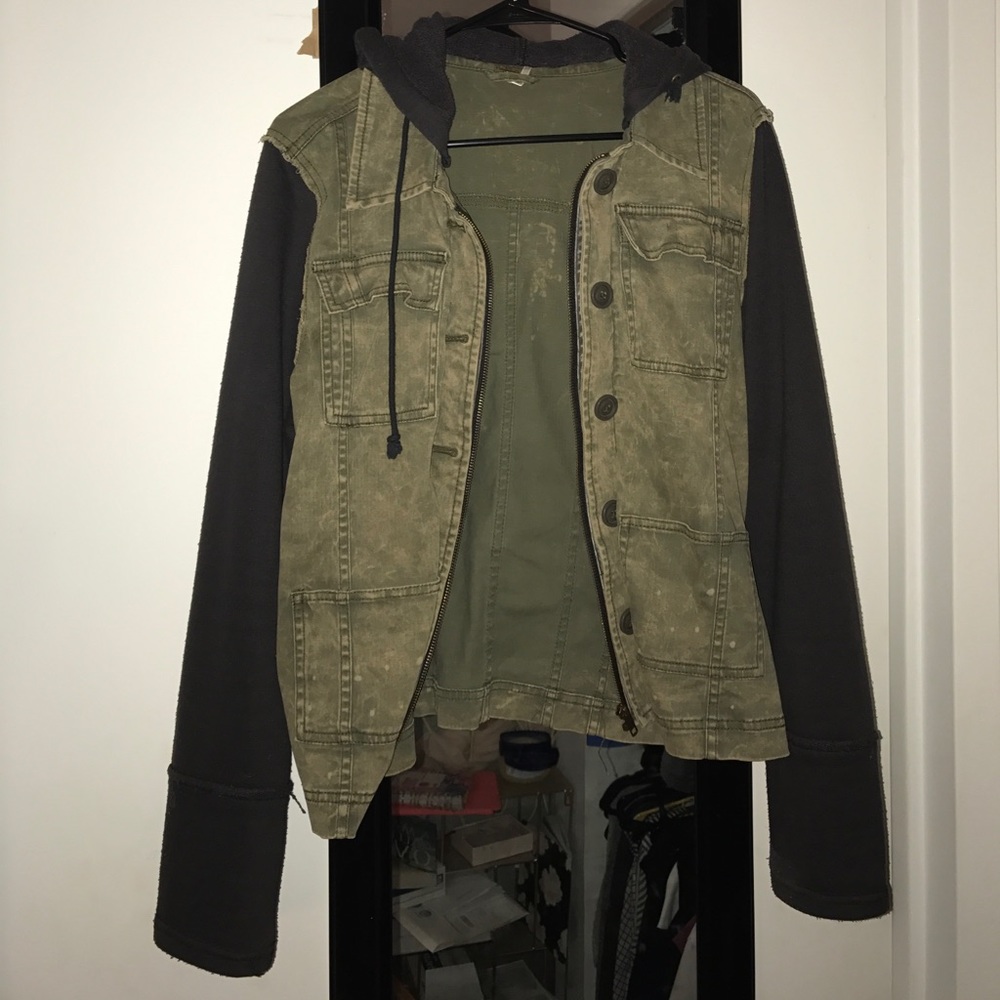 Free people knit hooded "twill jacket"