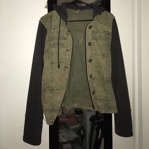 Free people knit hooded "twill jacket"