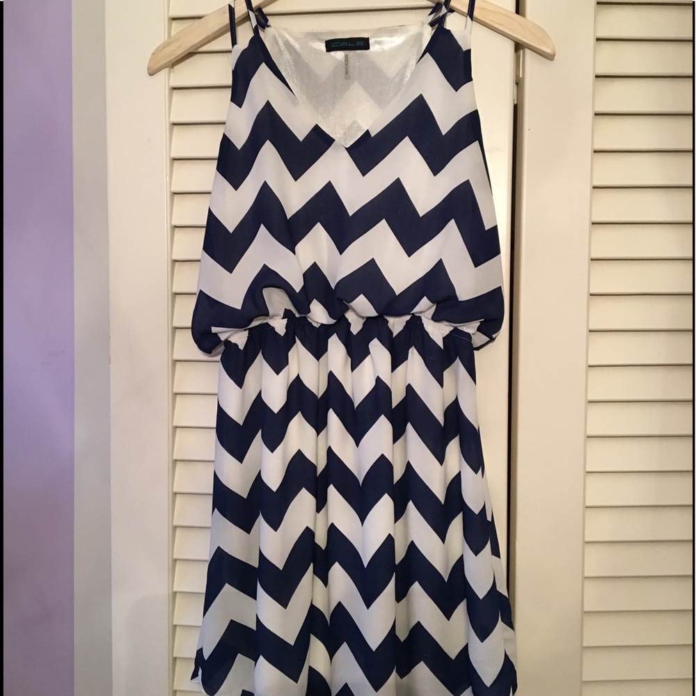 Navy and white patterned dress