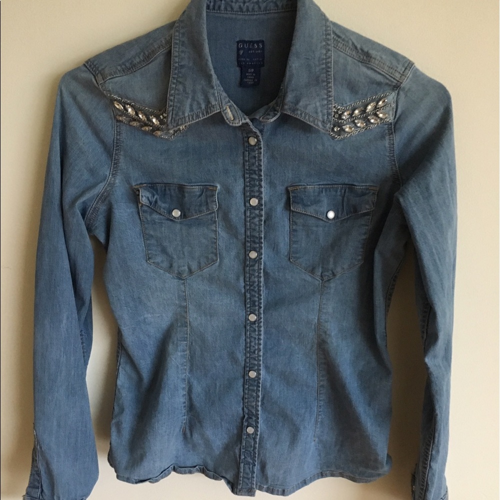 Guess denim embellished button down