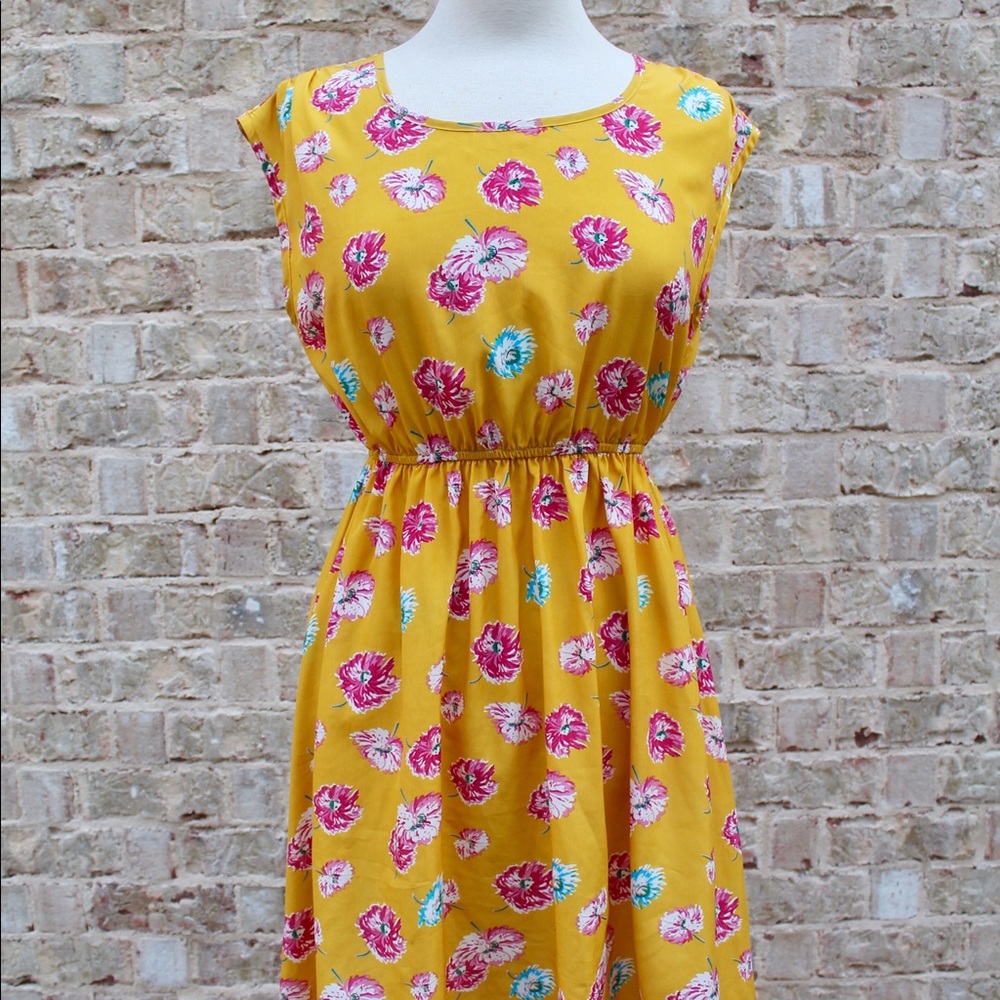 Mustard Yellow Floral Print Dress