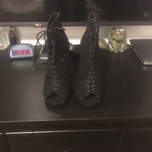Simmi Black Lace up tie suede heels